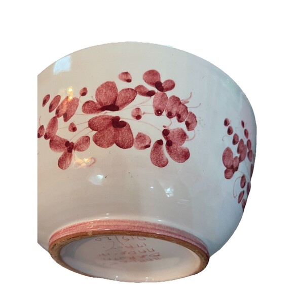 Deruta Italy Pottery Hand Painted Floral Bowl Artist Signed Pinkish Red Bird - Picture 6 of 6